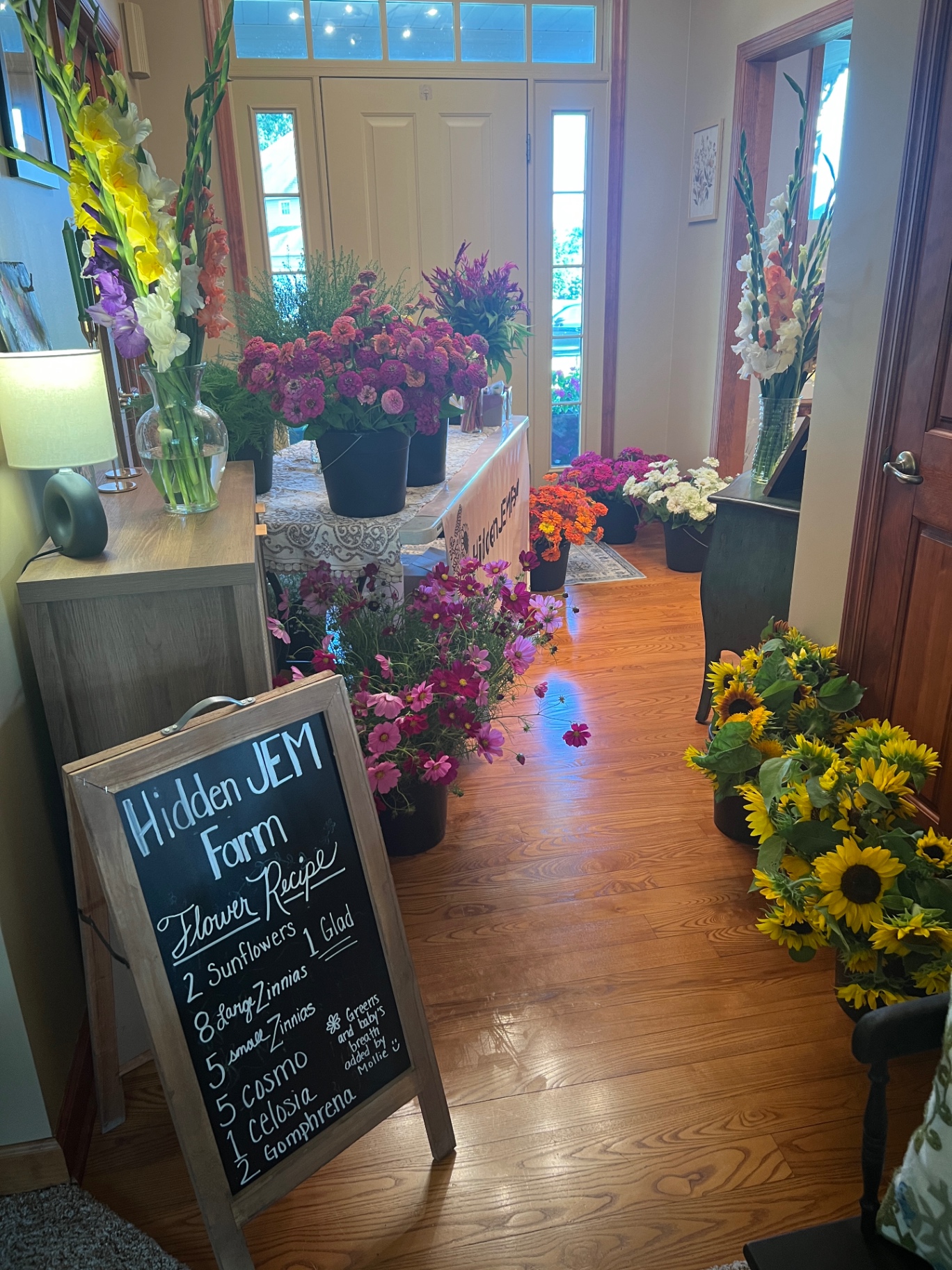 Hidden JEM Farm farm shop with flower recipe chalkboard